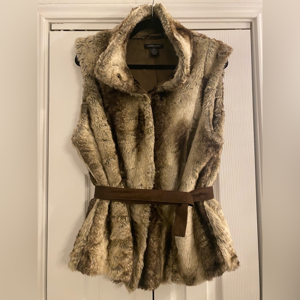 Luciano Dante Faux Fur Zip & Snap fastener Vest - neutral cream & brown XL NWT